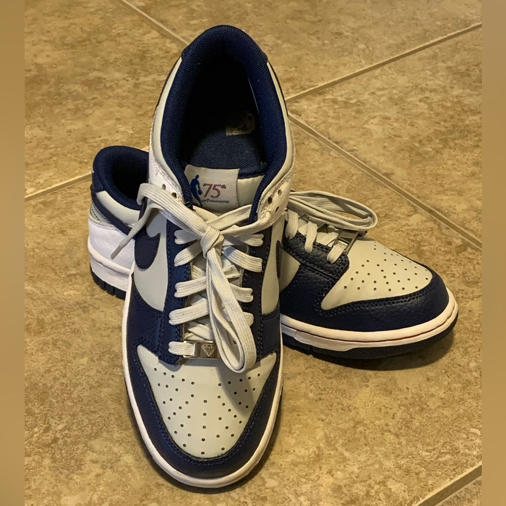 Nike Dunk Low EMB NBA 75th Brooklyn Nets Gray Navy White DO6288-001 Size 6.5Y 🏀